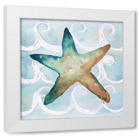 Sea Creatures on Waves I White Modern Wood Framed Art Print by Medley, Elizabeth