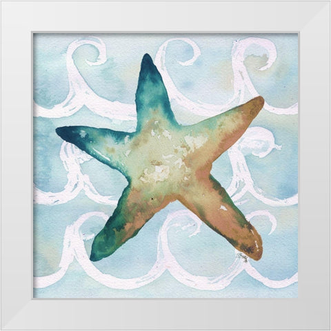 Sea Creatures on Waves I White Modern Wood Framed Art Print by Medley, Elizabeth