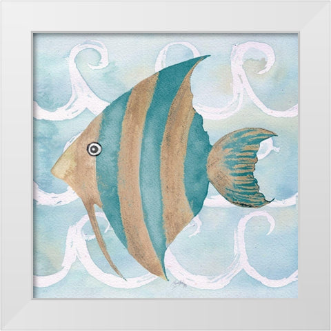 Sea Creatures on Waves IV White Modern Wood Framed Art Print by Medley, Elizabeth