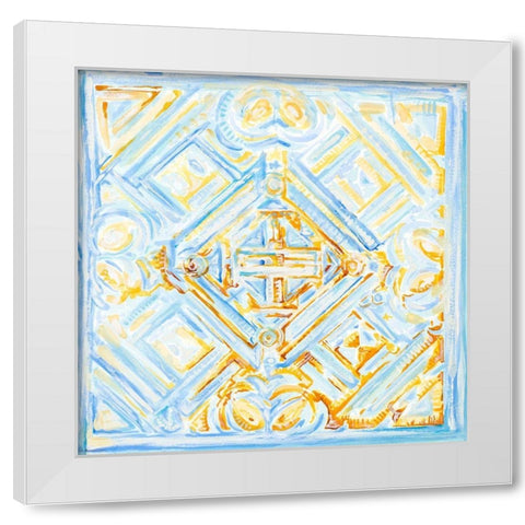 Dusk Blue Medallion II White Modern Wood Framed Art Print by Diannart