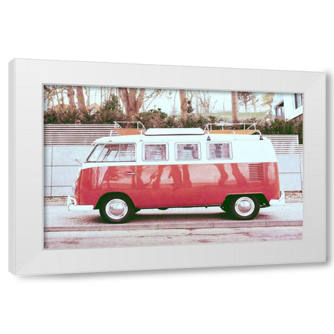 Beach Van White Modern Wood Framed Art Print by SD Graphics Studio