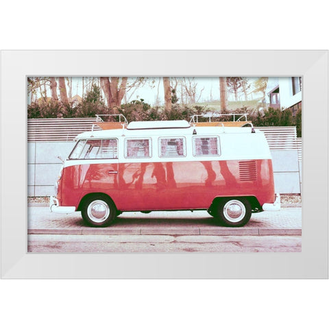 Beach Van White Modern Wood Framed Art Print by SD Graphics Studio