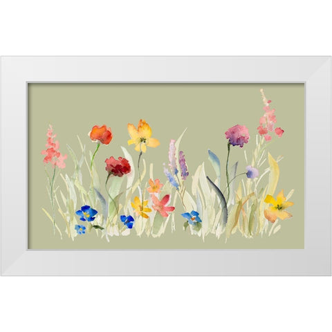 Wildflowers On Green White Modern Wood Framed Art Print by Loreth, Lanie