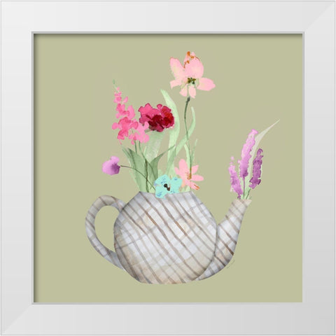 Floral In A Sriped Vase I White Modern Wood Framed Art Print by Loreth, Lanie