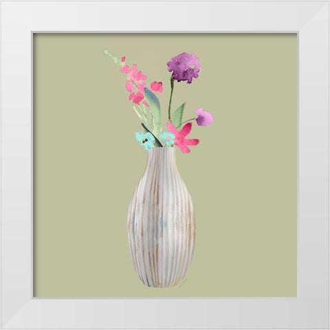 Floral In A Striped Vase II White Modern Wood Framed Art Print by Loreth, Lanie