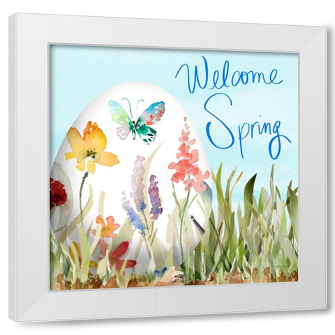 Welcome Spring White Modern Wood Framed Art Print by Loreth, Lanie