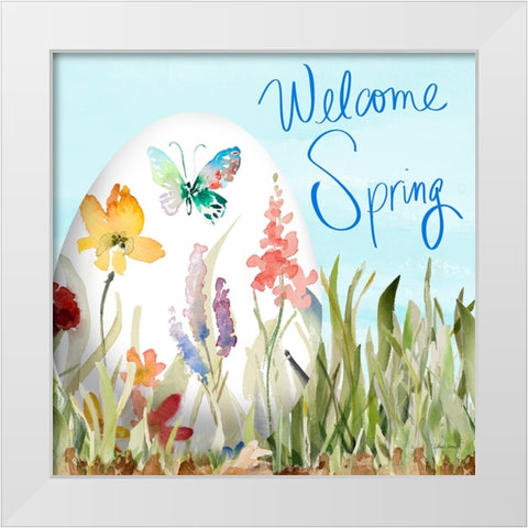 Welcome Spring White Modern Wood Framed Art Print by Loreth, Lanie