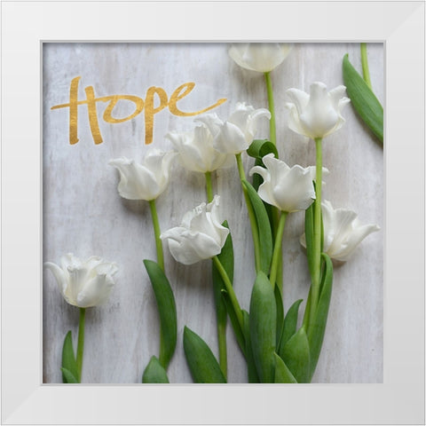 Hope Blooms (dark gold) White Modern Wood Framed Art Print by Gardner, sarah