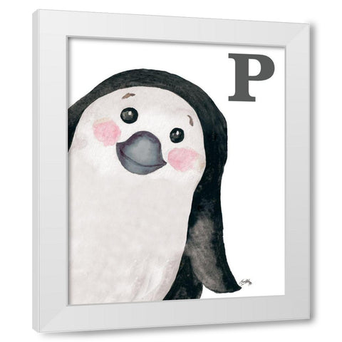 P is for Penguin White Modern Wood Framed Art Print by Medley, Elizabeth