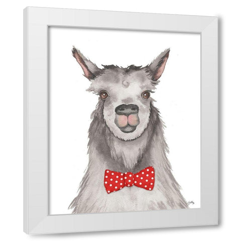 Llama with Red Dot Bow tie White Modern Wood Framed Art Print by Medley, Elizabeth