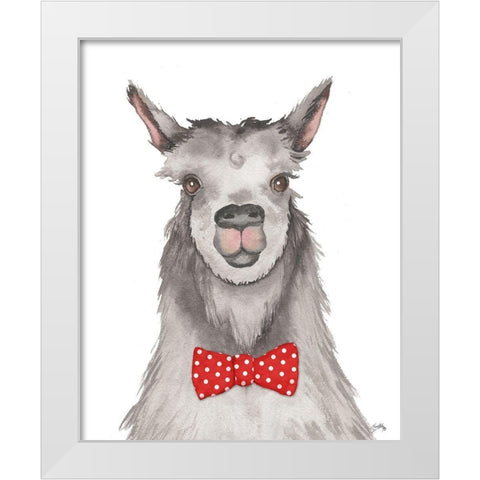 Llama with Red Dot Bow tie White Modern Wood Framed Art Print by Medley, Elizabeth