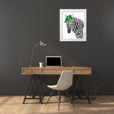 Sporty Zebra White Modern Wood Framed Art Print by Medley, Elizabeth