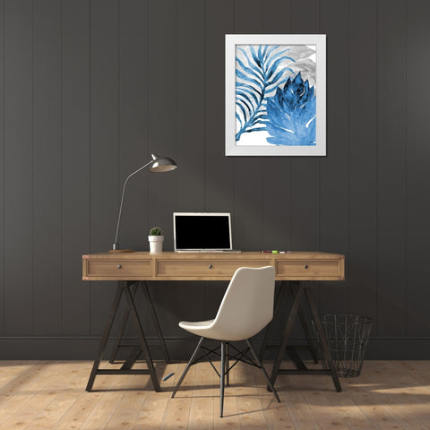 Blue Fern and Leaf I White Modern Wood Framed Art Print by Medley, Elizabeth