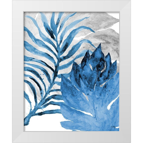 Blue Fern and Leaf I White Modern Wood Framed Art Print by Medley, Elizabeth