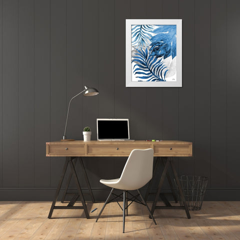 Blue Fern and Leaf II White Modern Wood Framed Art Print by Medley, Elizabeth