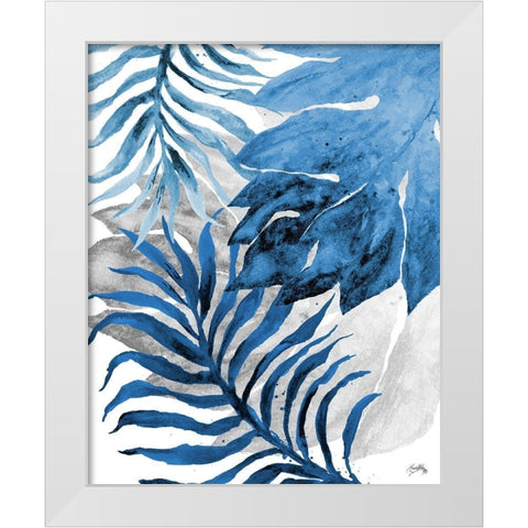 Blue Fern and Leaf II White Modern Wood Framed Art Print by Medley, Elizabeth