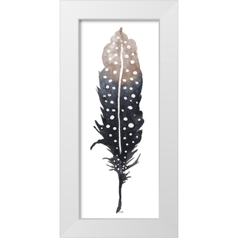 Dark Feather with Spots White Modern Wood Framed Art Print by Medley, Elizabeth