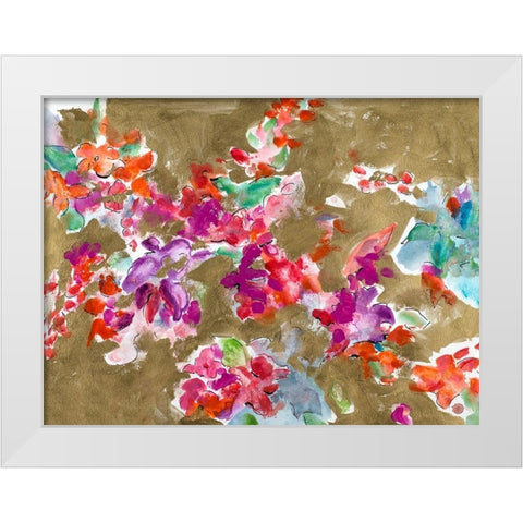 Spring Florals on Gold White Modern Wood Framed Art Print by Hewitt, L.