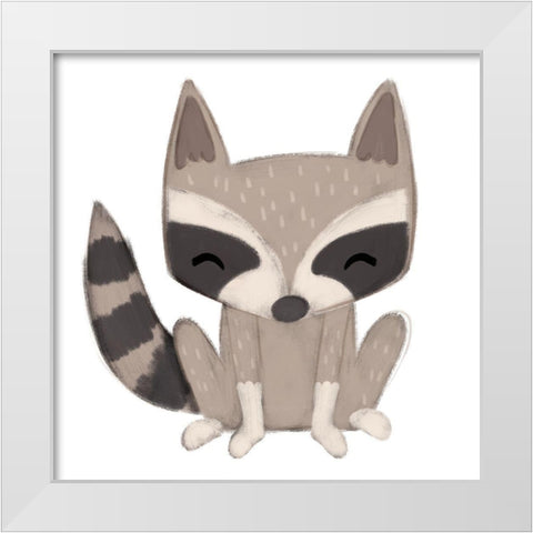 Racoon White Modern Wood Framed Art Print by Josefina