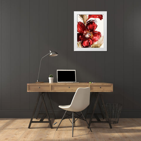 Bright Red Bloom I White Modern Wood Framed Art Print by Loreth, Lanie