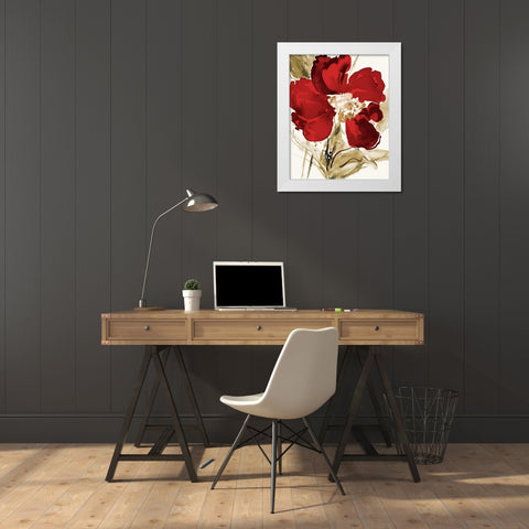 Bright Red Bloom II White Modern Wood Framed Art Print by Loreth, Lanie