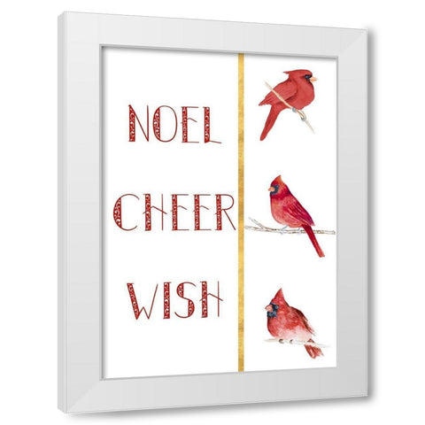 Peace Joy Merry Cardinals White Modern Wood Framed Art Print by Gaynor, Janice
