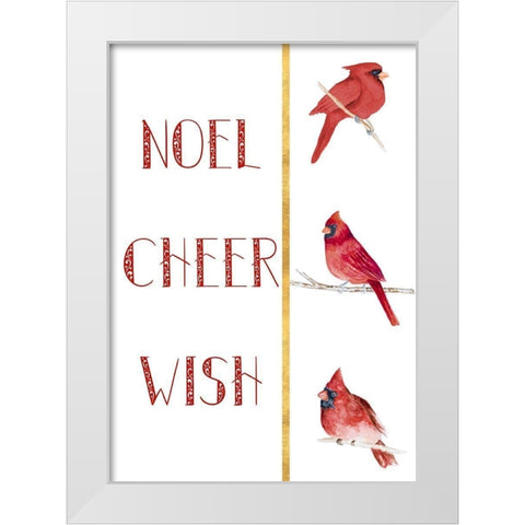 Peace Joy Merry Cardinals White Modern Wood Framed Art Print by Gaynor, Janice