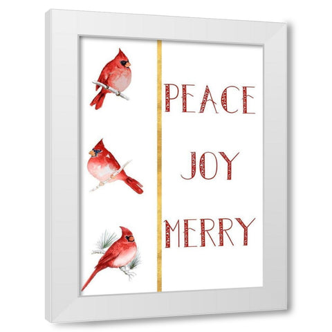 Peace Joy Merry Cardinals White Modern Wood Framed Art Print by Gaynor, Janice