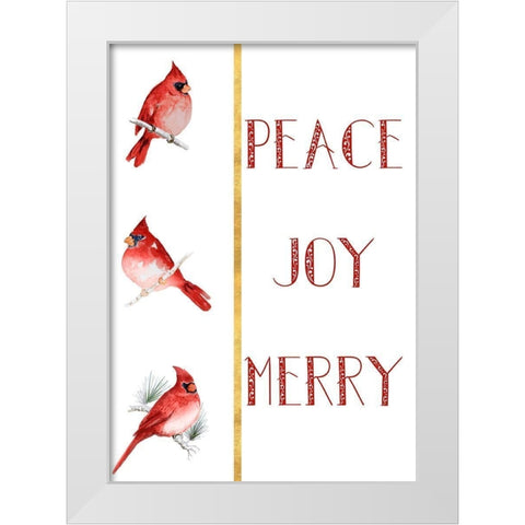 Peace Joy Merry Cardinals White Modern Wood Framed Art Print by Gaynor, Janice