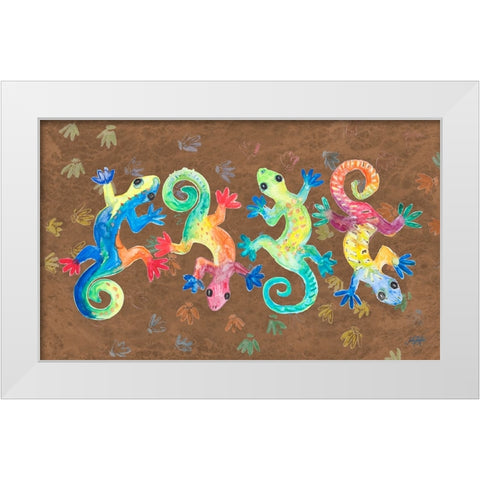 Watercolor Geckos White Modern Wood Framed Art Print by DeRice, Julie