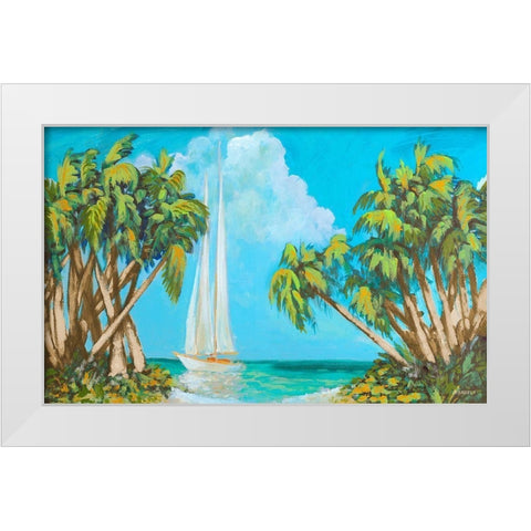 Sailboat among Palms White Modern Wood Framed Art Print by Meneely, Dan