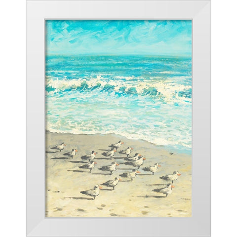 Sandpiper Beach Party White Modern Wood Framed Art Print by Meneely, Dan