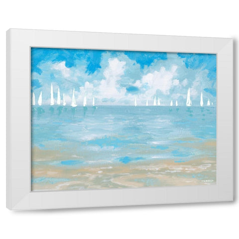 Boats On The Horizon White Modern Wood Framed Art Print by Meneely, Dan