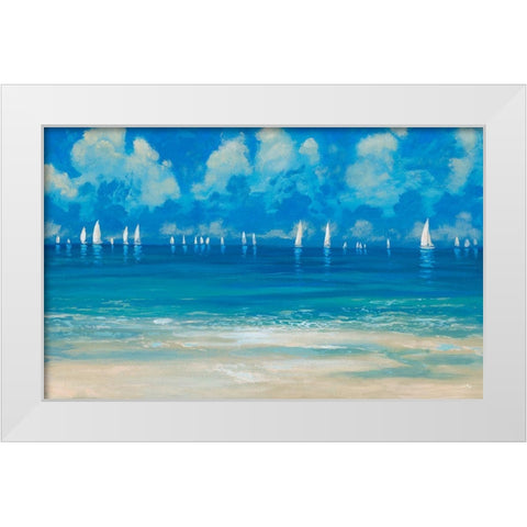 Blue Shores White Modern Wood Framed Art Print by Meneely, Dan