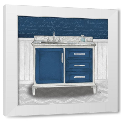 Deep Blue Nautical Bath II White Modern Wood Framed Art Print by Medley, Elizabeth