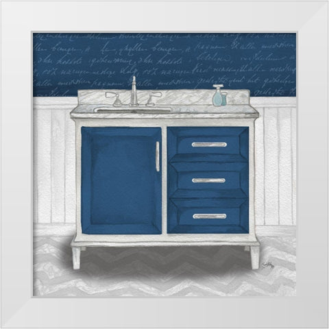 Deep Blue Nautical Bath II White Modern Wood Framed Art Print by Medley, Elizabeth