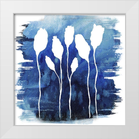 Florals on Blue Hue I White Modern Wood Framed Art Print by Medley, Elizabeth