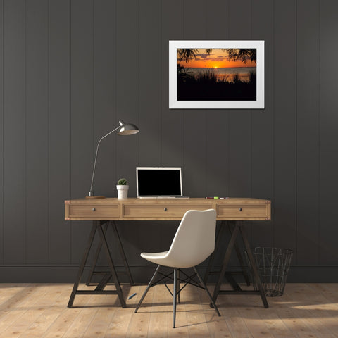 Sunset Seaside White Modern Wood Framed Art Print by ODell, Debbie