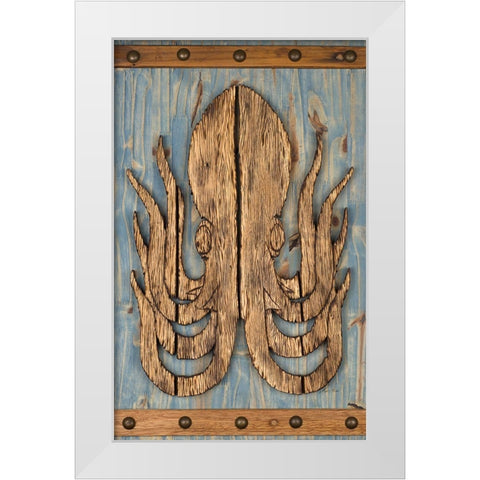 Driftwood Octopus White Modern Wood Framed Art Print by Edwins, Hugo