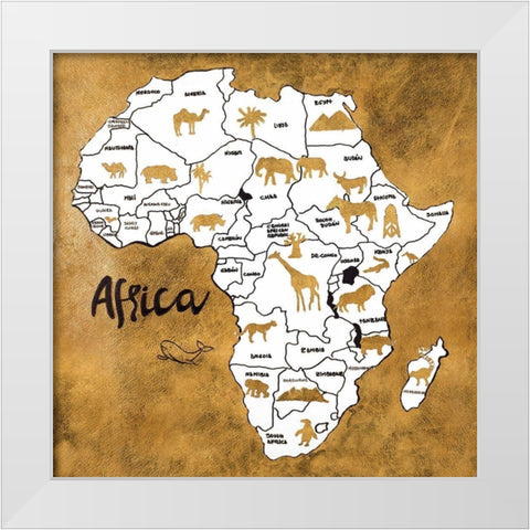 Africa Map White Modern Wood Framed Art Print by Pinto, Patricia