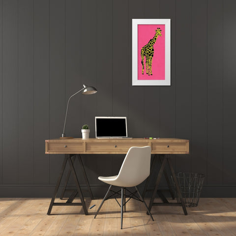 Giraffe on Pink White Modern Wood Framed Art Print by Pinto, Patricia