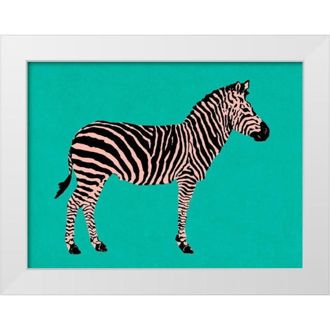 Zebra on Teal White Modern Wood Framed Art Print by Pinto, Patricia