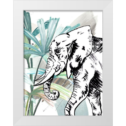 Tropical Elephant White Modern Wood Framed Art Print by Pinto, Patricia