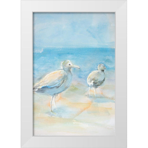 Wading Seagulls White Modern Wood Framed Art Print by Diannart