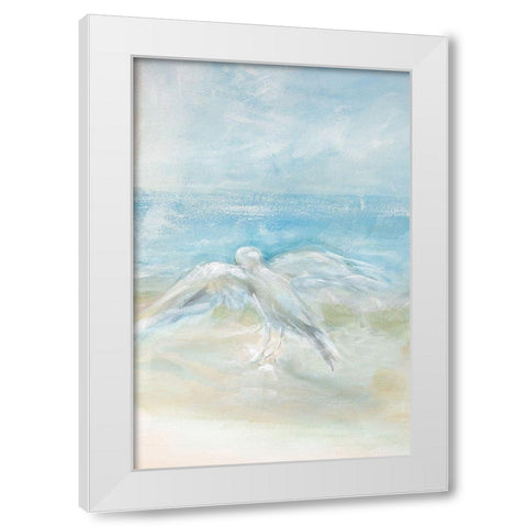 Flying Seagull White Modern Wood Framed Art Print by Diannart