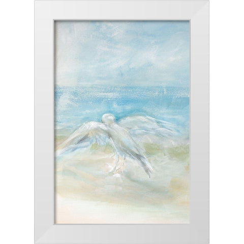 Flying Seagull White Modern Wood Framed Art Print by Diannart