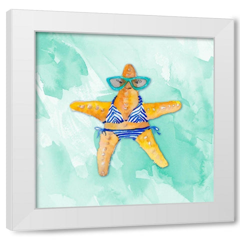 Blue Bikini Starfish on Watercolor White Modern Wood Framed Art Print by Loreth, Lanie