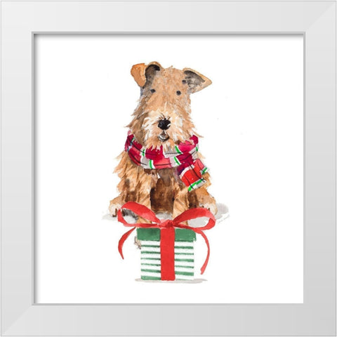 Christmas Airedale Terrier White Modern Wood Framed Art Print by Loreth, Lanie