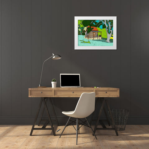 Cabin in the Woods White Modern Wood Framed Art Print by Mabat, Ynon