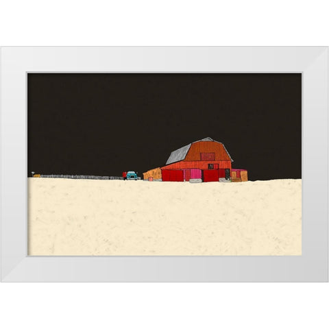 Farmhouse at Night White Modern Wood Framed Art Print by Mabat, Ynon